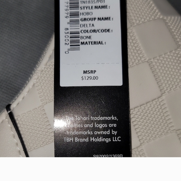 NWT Tahari Delta Hobo Checkered Shoulder Bag Bone Ivory Off White Cream 14" - Picture 3 of 10